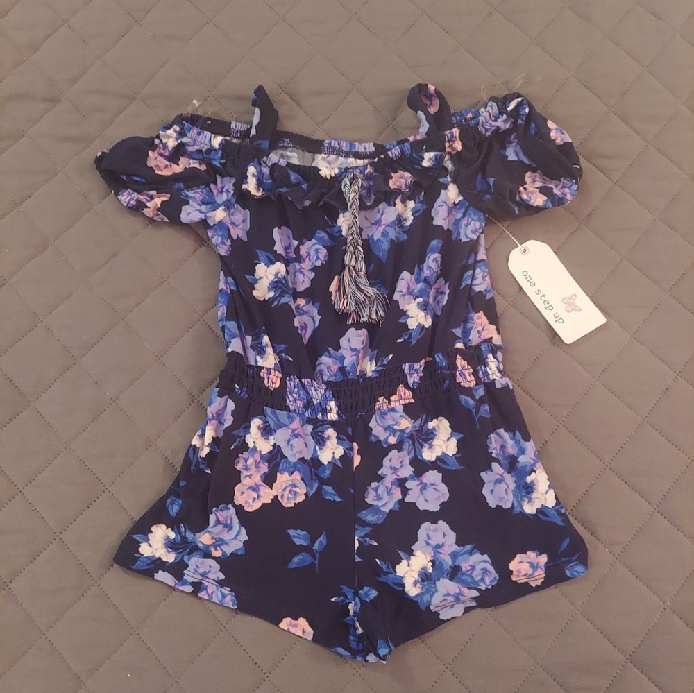One Step Ahead Navy and Lavender Floral Romper